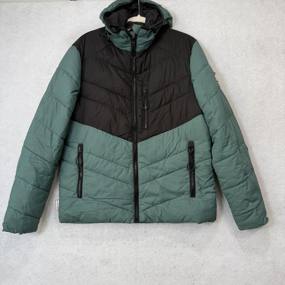 Hunter Jacket Womens Medium Green Black Hooded Puffer Full Zip Outdoor Hiking